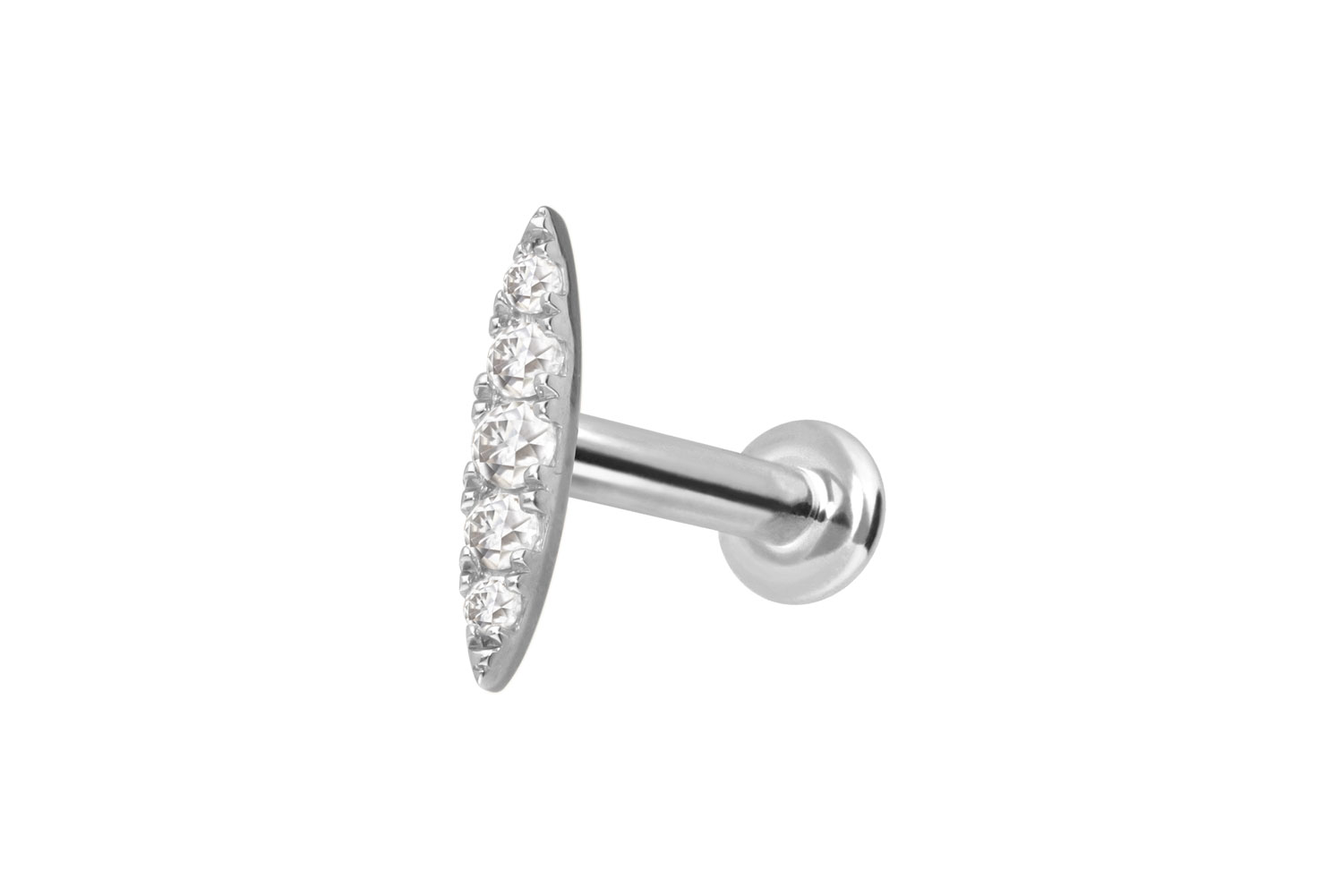 14 Karat Gold Labret Piercing mit Innengewinde MOISSANIT-OVAL